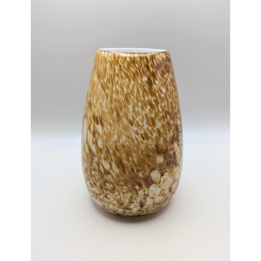 Vintage cased art glass vase brown and white speckle tortoiseshell